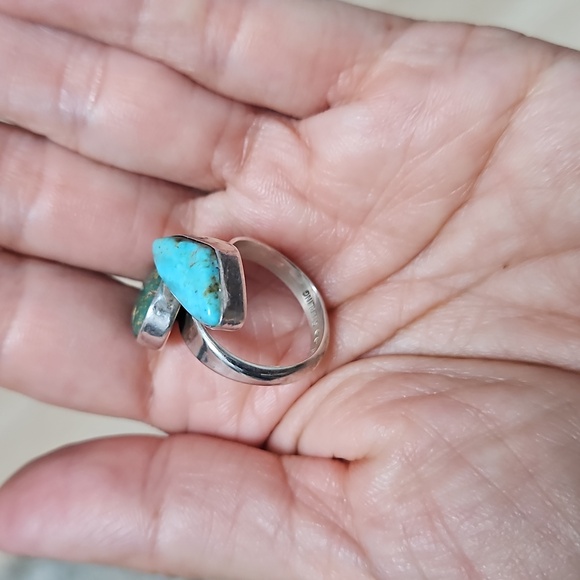 Silver and Turquoise Adjustable Ring - Picture 4 of 9